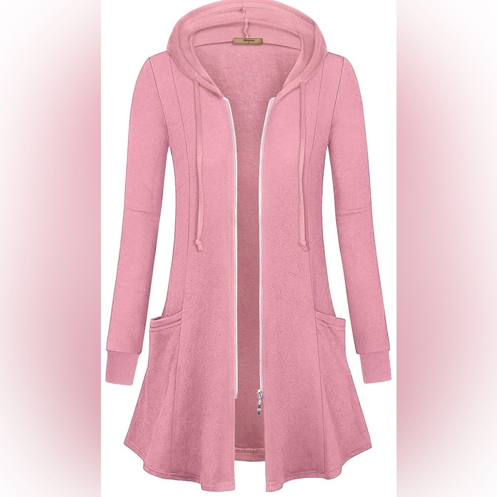 Miusey Pink Women’s Small Zip Up Long Hoodie Jacket Lightweight Tunic Sweater